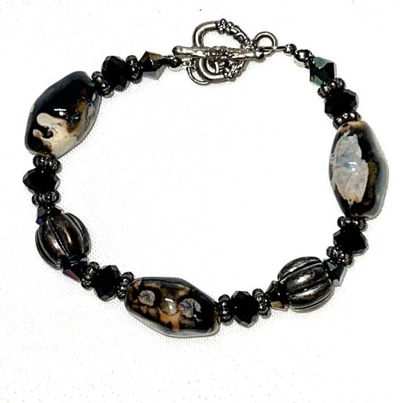 $5 ADD ON with $15+ Bundle Polished Stones‎ Bracelet Toggle Clasp 7-1/2" EUC - Picture 1 of 3